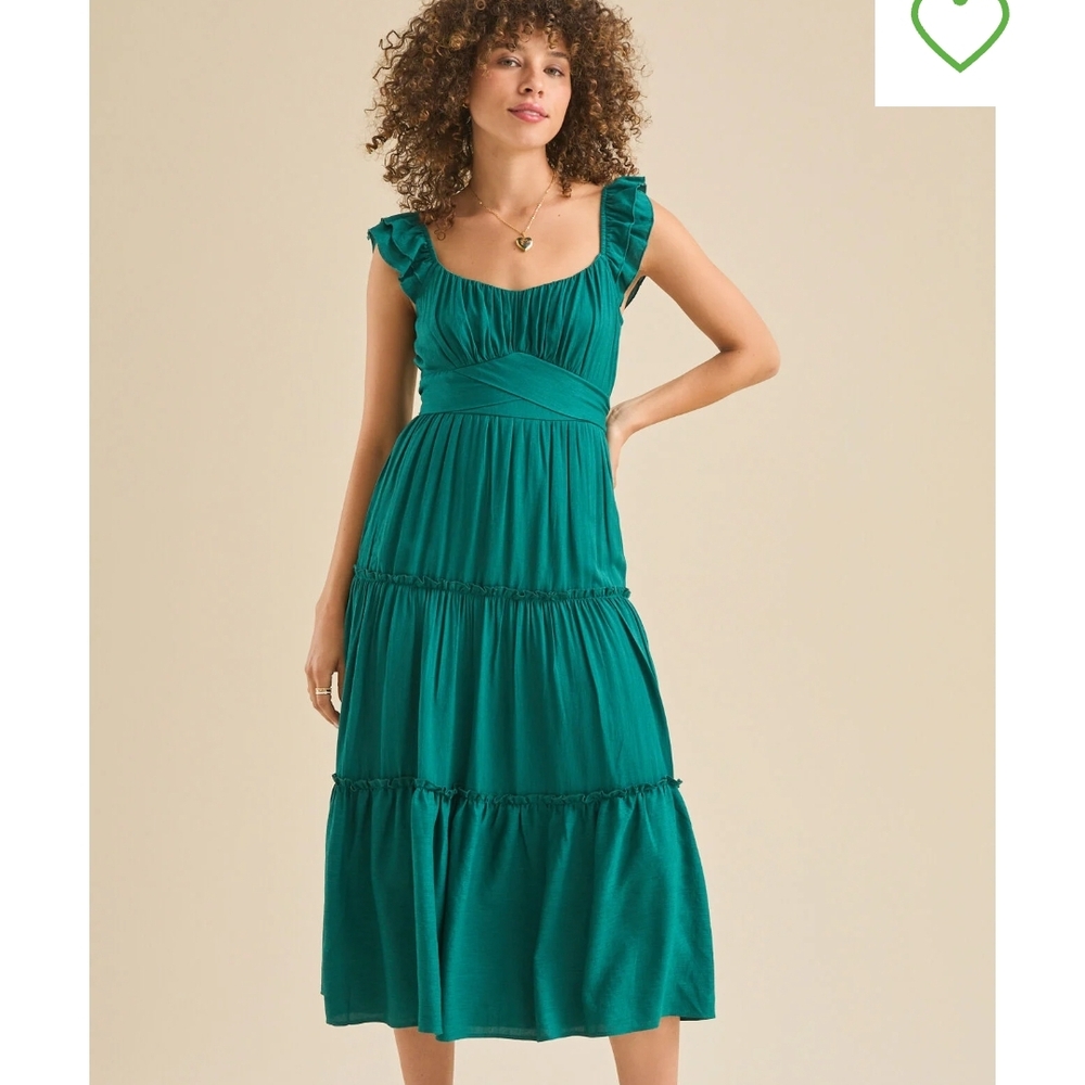 Green Ruched Tiered Midi Sundress BY ALTER'D STATE